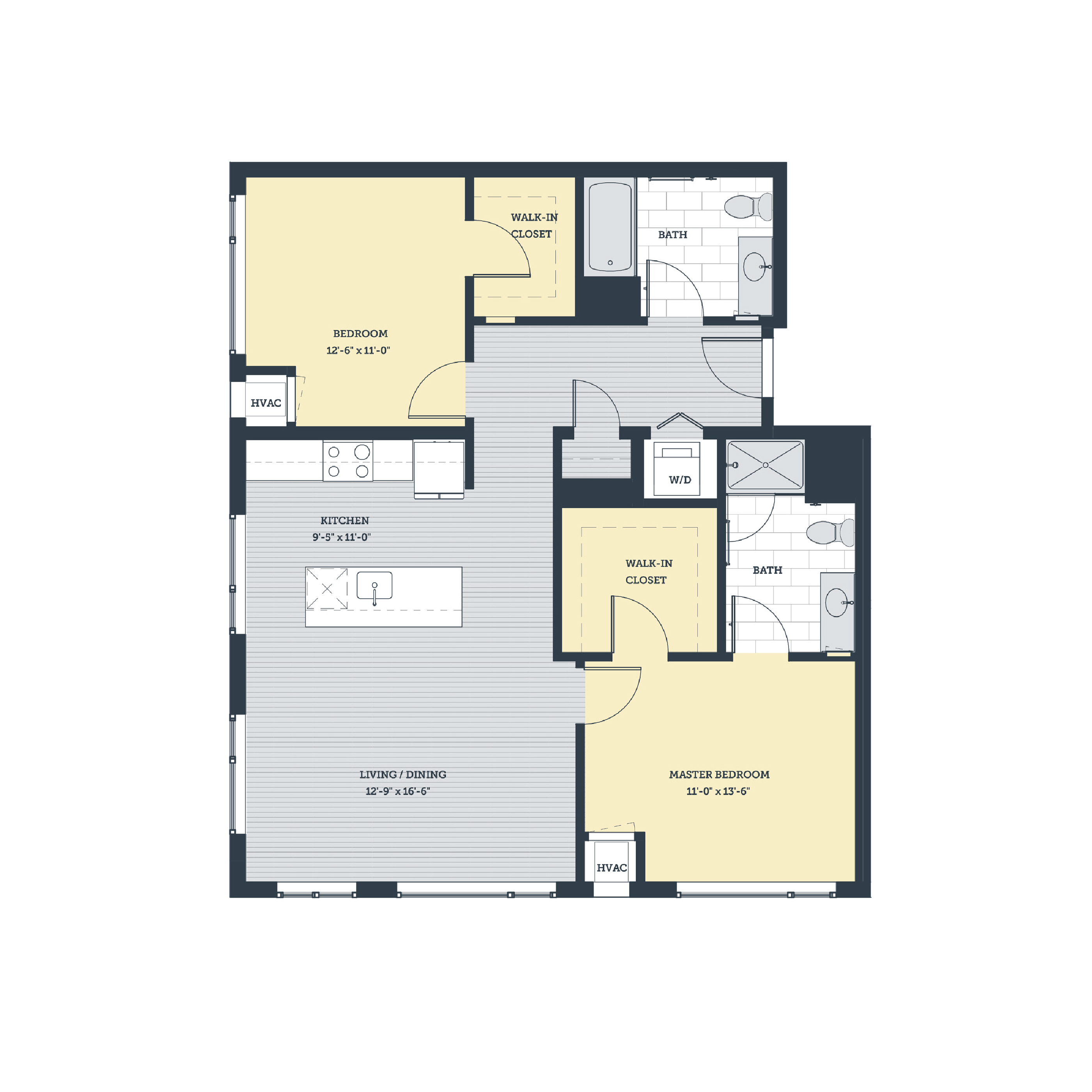 Floor plan for 2 beds, 2 baths, 1106 sqft